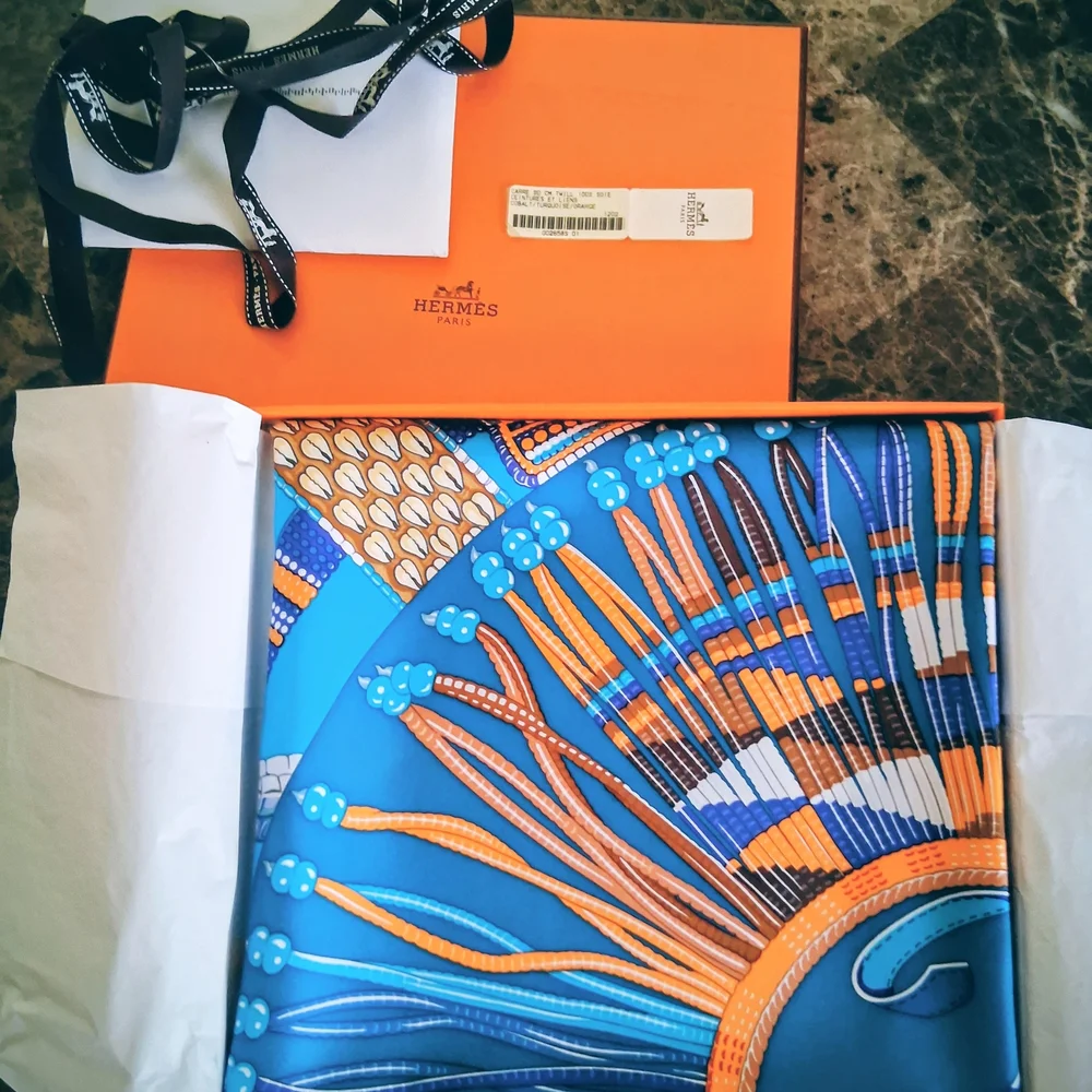 Hermes Blue and Orange Scarf - Picture 5 of 9